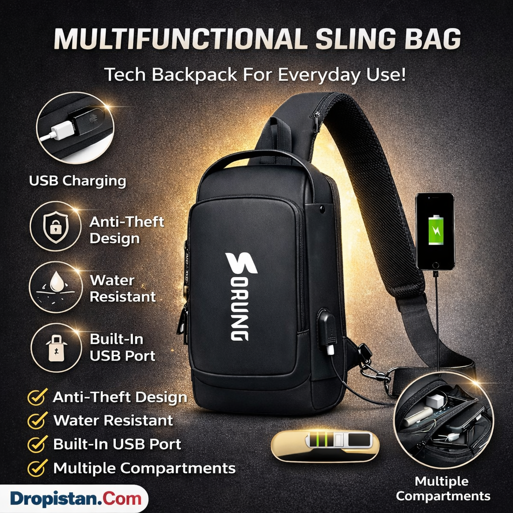 Anti-Theft Sling Bag with USB Charging Port | Waterproof Crossbody Tech Backpack for Men