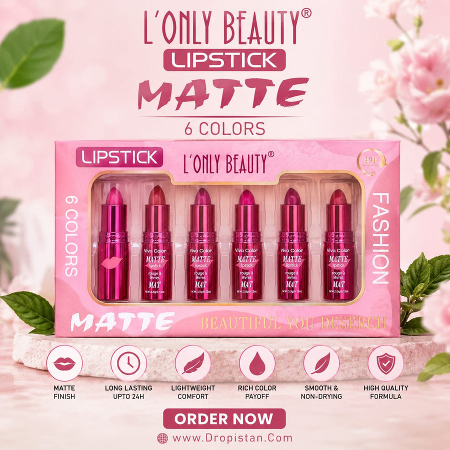 L'ONLY BEAUTY Matte Lipstick Set – 6 Colors Long Lasting Waterproof Velvet Matte Lipsticks