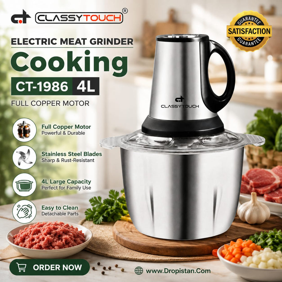Electric Meat Grinder & Food Chopper 4L | Stainless Steel with Full Copper Motor