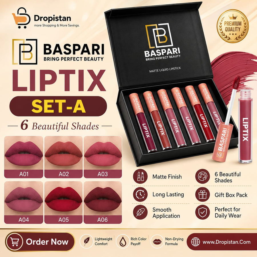 BASPARI Matte Liquid Lipstick Set A – 6 Shades 48 Hours Long-lasting