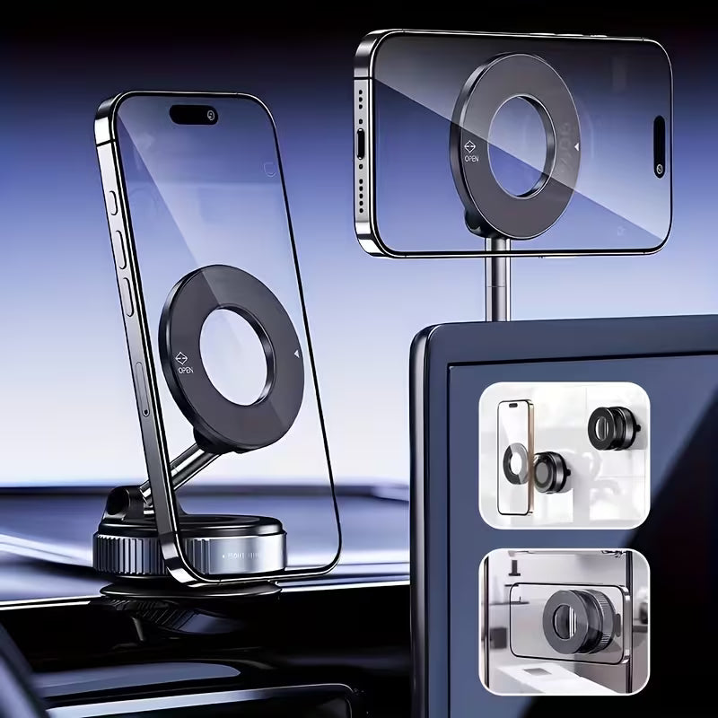 360° Rotating Magnetic Phone Holder – Foldable & Retractable, Black