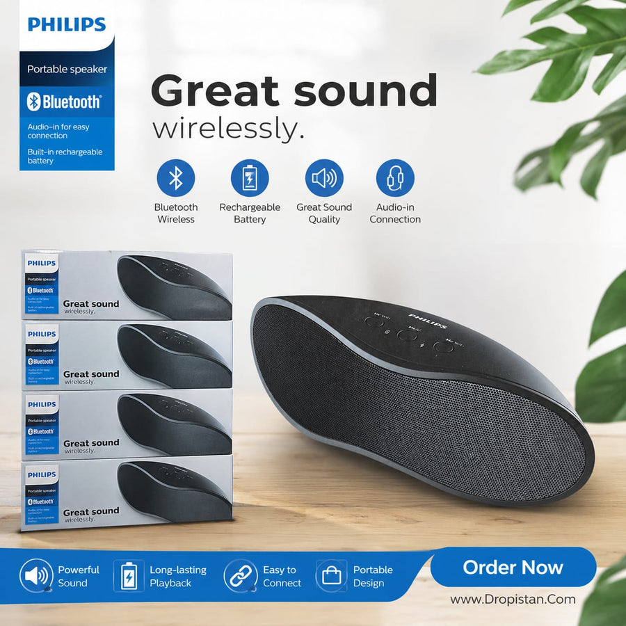 PHILIPS Portable Bluetooth Speaker – Wireless Rechargeable Speaker with Powerful Sound