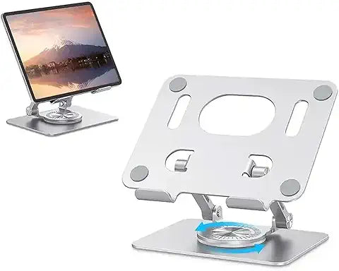 iPad Stand 360° Rotatable Metal Tablet & Phone Stand for Desk | Adjustable Foldable Mount Compatible with iPad Pro/Air/Mini, iPhone 16 Pro Max, Galaxy Tab, Kindle, iPad 12.9, Drawing Set (Silver)