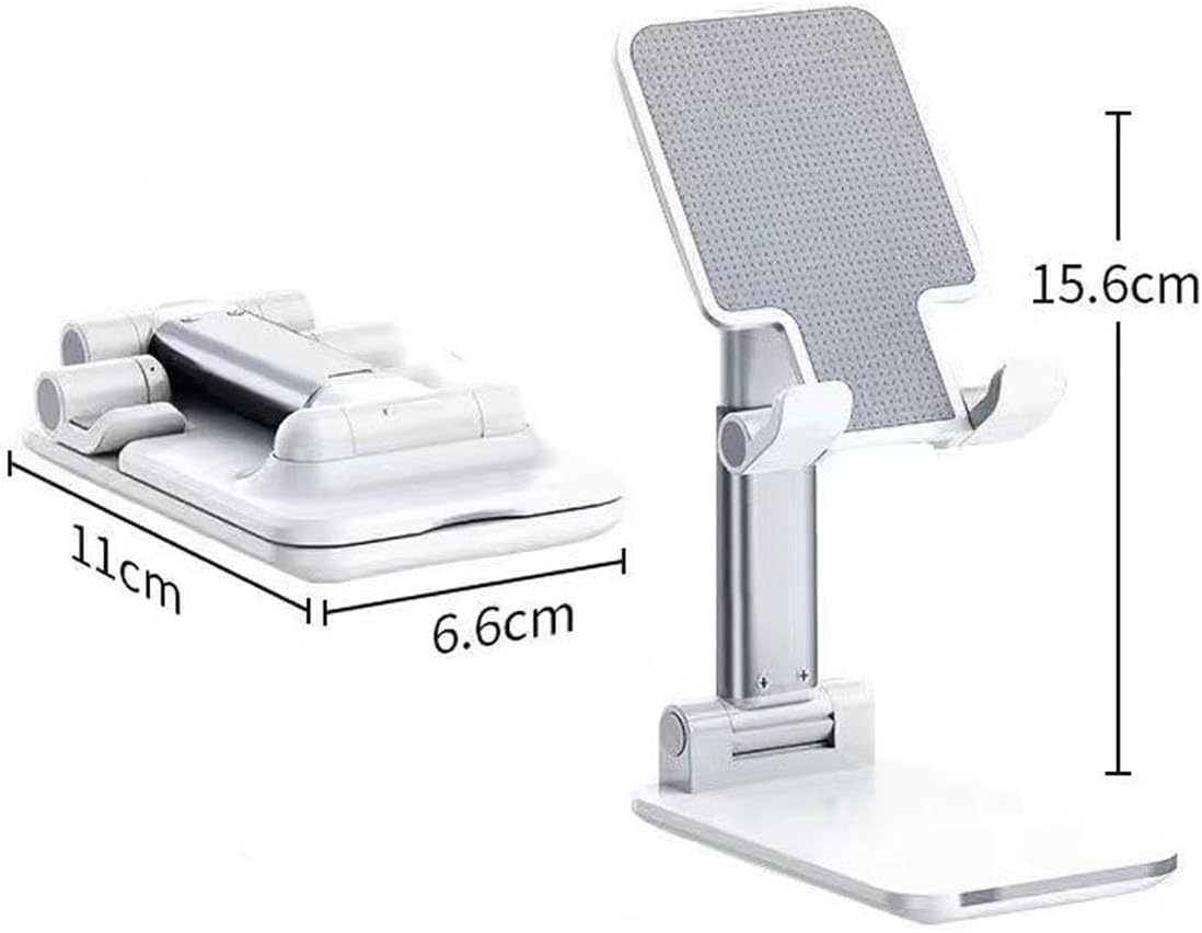 Table Cell Phone Stand, Fully Forldable Desk Mobile Phone Holder Stand, Angle Height Adjustable Desktop Tablet Holder for iPhone15 14 13 12 11 Pro XS Max XR 8 7 6S Plus, S20+Note10, Tablets, White