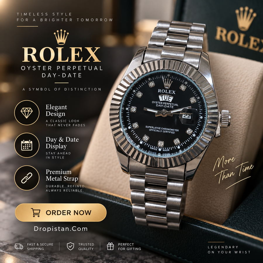 Luxury Silver Day-Date Wrist Watch – Dark Green Dial ⌚✨