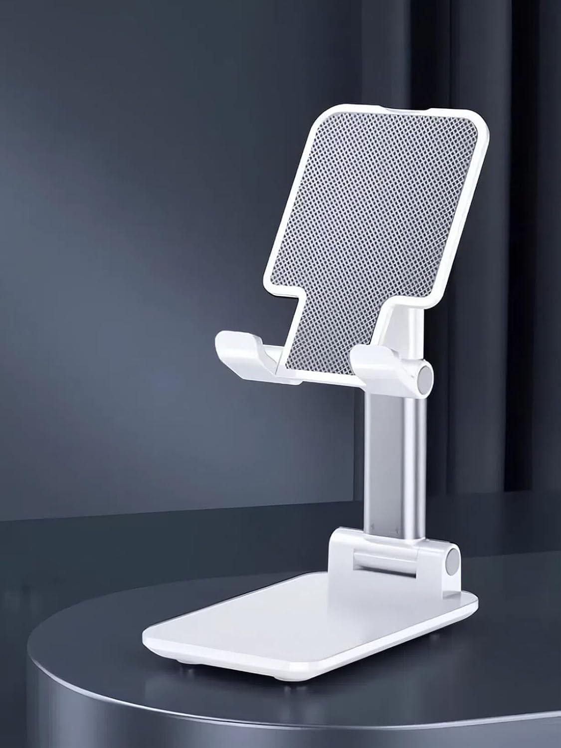 Table Cell Phone Stand, Fully Forldable Desk Mobile Phone Holder Stand, Angle Height Adjustable Desktop Tablet Holder for iPhone15 14 13 12 11 Pro XS Max XR 8 7 6S Plus, S20+Note10, Tablets, White