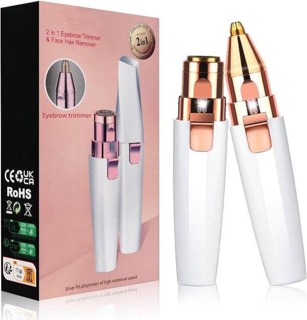 Facial Hair Remover for Women, 2 in 1 Eyebrow Trimmer & Face Hair Remover, Rechargeable Waterproof Painless Lady Shaver for Lips Nose Face Body Peach Fuzz