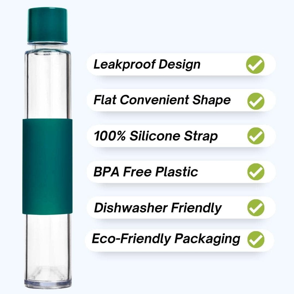 HYDRTE Flat Water Bottle – Slim Leak-Proof Portable Water Bottle