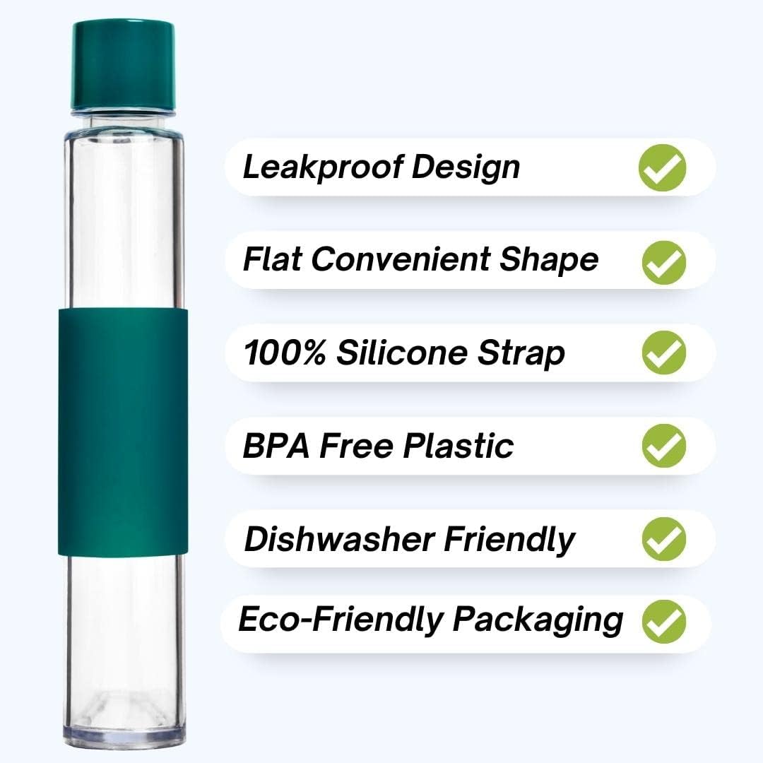HYDRTE Flat Water Bottle – Slim Leak-Proof Portable Water Bottle