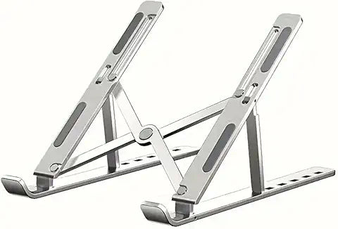 Adjustable Laptop Stand for Desk- Foldable Aluminum Laptop Stand Silver- Lightweight, Portable Laptop RiserDurable Laptop Holder Adjustable Compatible with MacBook, Dell, HP.