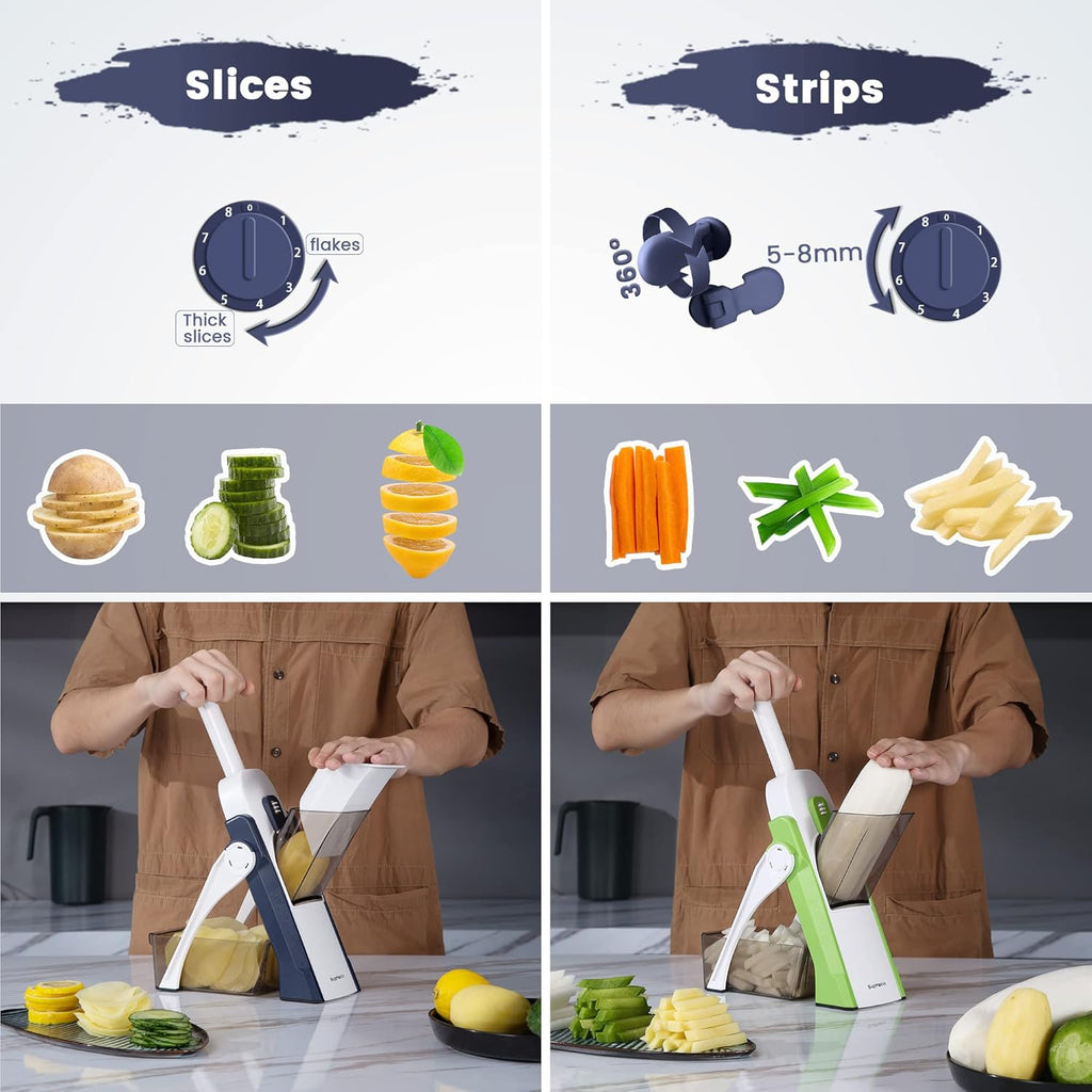5 in 1 Vegetable Chopper, Mandolin Food Slicer, French Fry Cutter, Perfect For Kitchen