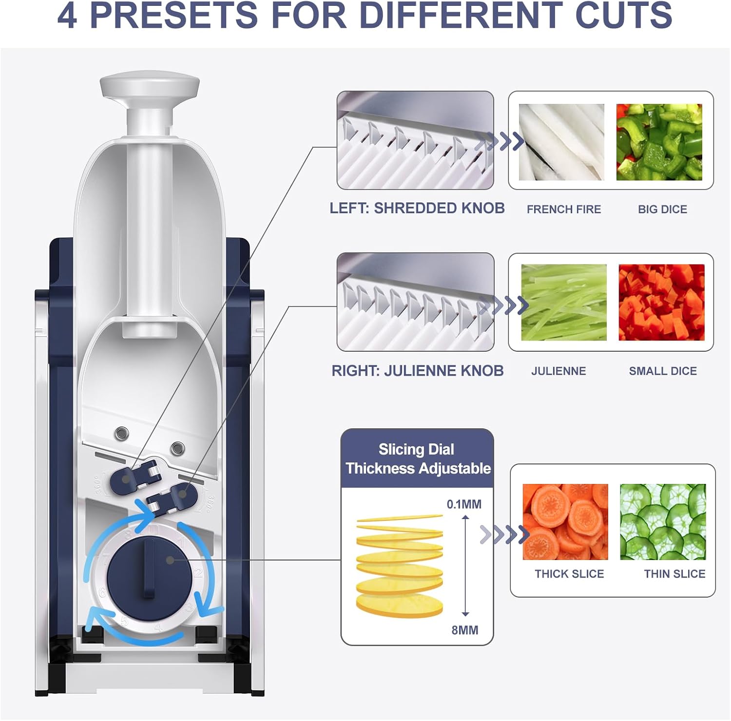 5 in 1 Vegetable Chopper, Mandolin Food Slicer, French Fry Cutter, Perfect For Kitchen