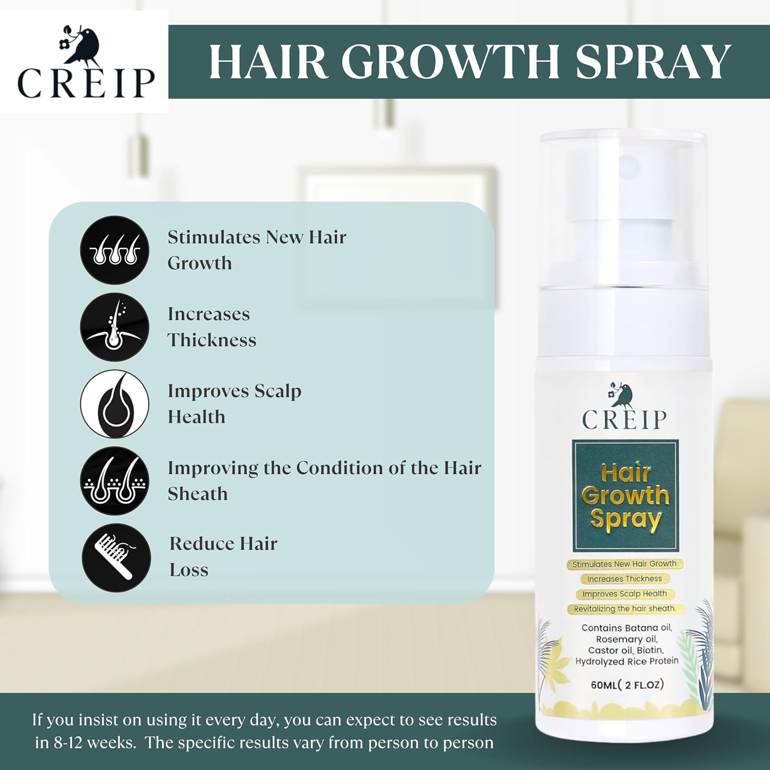 CREIP Hair Growth Spray Power of Batana Oil For Fuller Thicker Hair 60 Ml