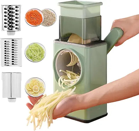 Vegetable Cutter, Hand Rock Drum Multi-Function Grater, Household Storm Vegetable Cutter with Detachable 3 Blades, Kitchen Vegetable Cutter for Fruits, Vegetables, Nuts, Cheese