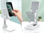 Table Cell Phone Stand, Fully Forldable Desk Mobile Phone Holder Stand, Angle Height Adjustable Desktop Tablet Holder for iPhone15 14 13 12 11 Pro XS Max XR 8 7 6S Plus, S20+Note10, Tablets, White