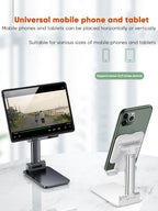 Table Cell Phone Stand, Fully Forldable Desk Mobile Phone Holder Stand, Angle Height Adjustable Desktop Tablet Holder for iPhone15 14 13 12 11 Pro XS Max XR 8 7 6S Plus, S20+Note10, Tablets, White