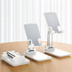 Table Cell Phone Stand, Fully Forldable Desk Mobile Phone Holder Stand, Angle Height Adjustable Desktop Tablet Holder for iPhone15 14 13 12 11 Pro XS Max XR 8 7 6S Plus, S20+Note10, Tablets, White