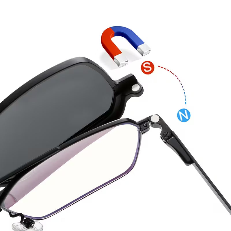 Lenzool 3-In-1 Stainless Steel Clip on Eyeglasses with Spring Hinge, Suitable for Driving