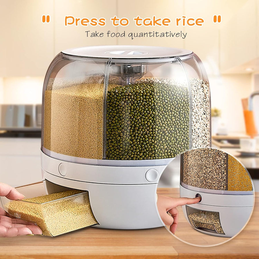 Grain Storage Container Dispenser, Dispenser with 360° Rotating Food Storage Container