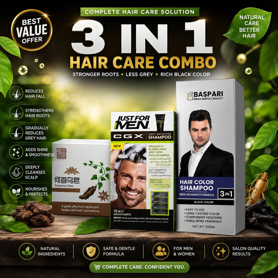 3 In 1 Offer – BasPari Color Shampoo + Korean Soap + USA Shampoo