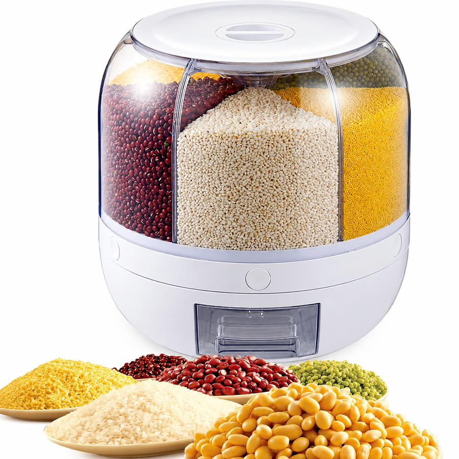 Grain Storage Container Dispenser, Dispenser with 360° Rotating Food Storage Container