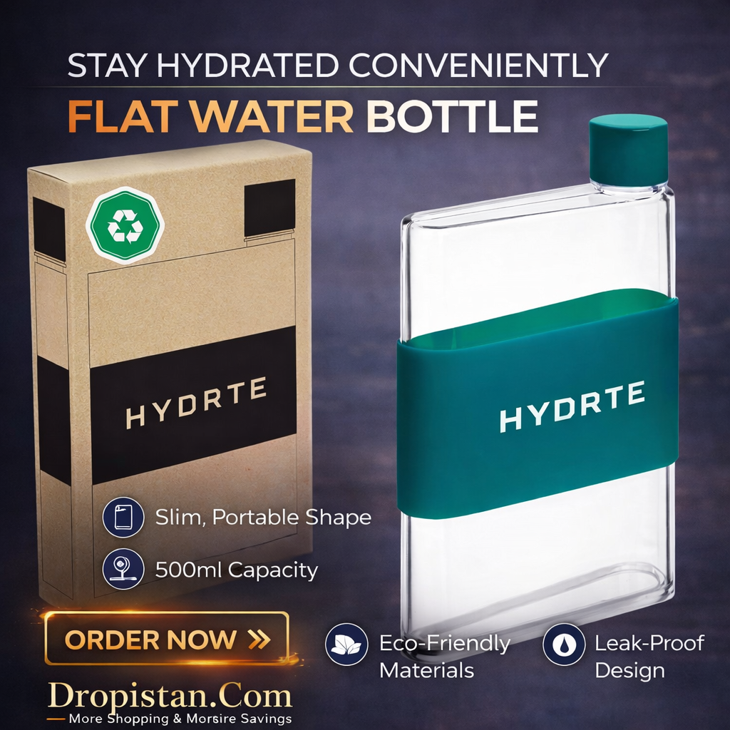 HYDRTE Flat Water Bottle – Slim Leak-Proof Portable Water Bottle