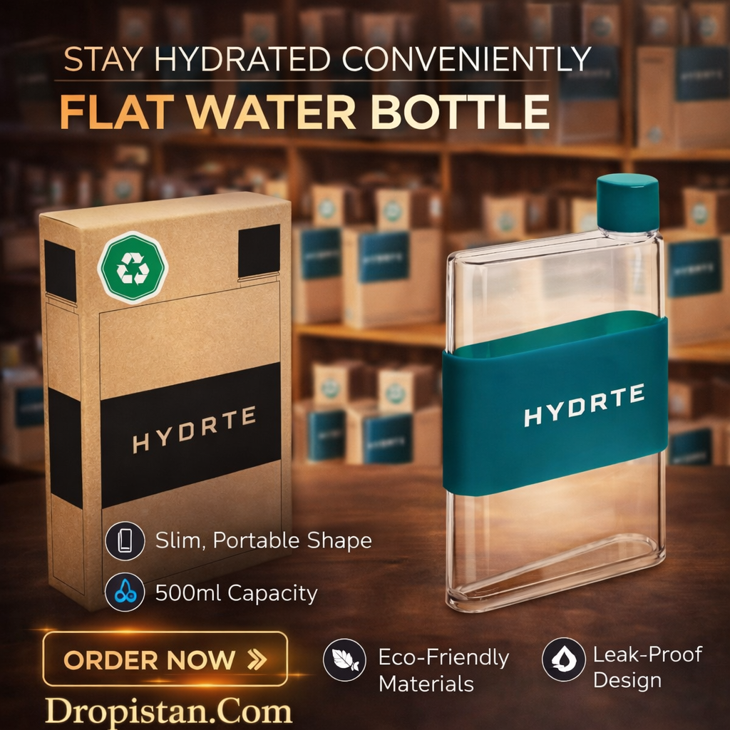 HYDRTE Flat Water Bottle – Slim Leak-Proof Portable Water Bottle