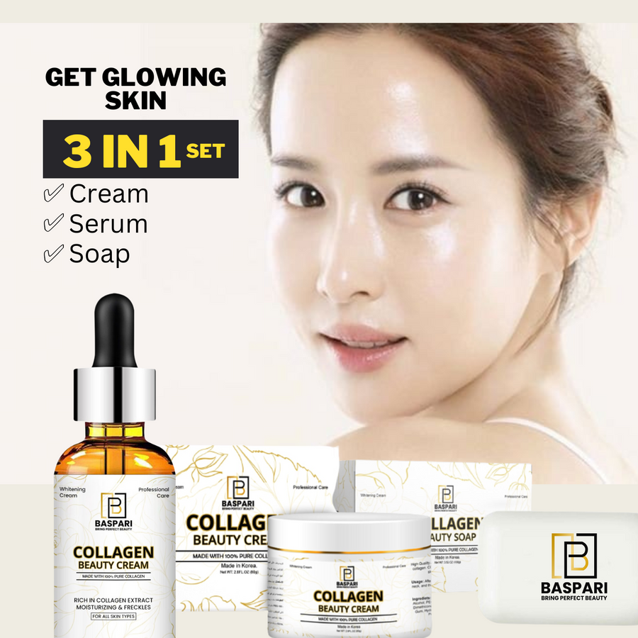 Baspari 3 in 1 Set Collagen Cream Soap & Serum Made In USA