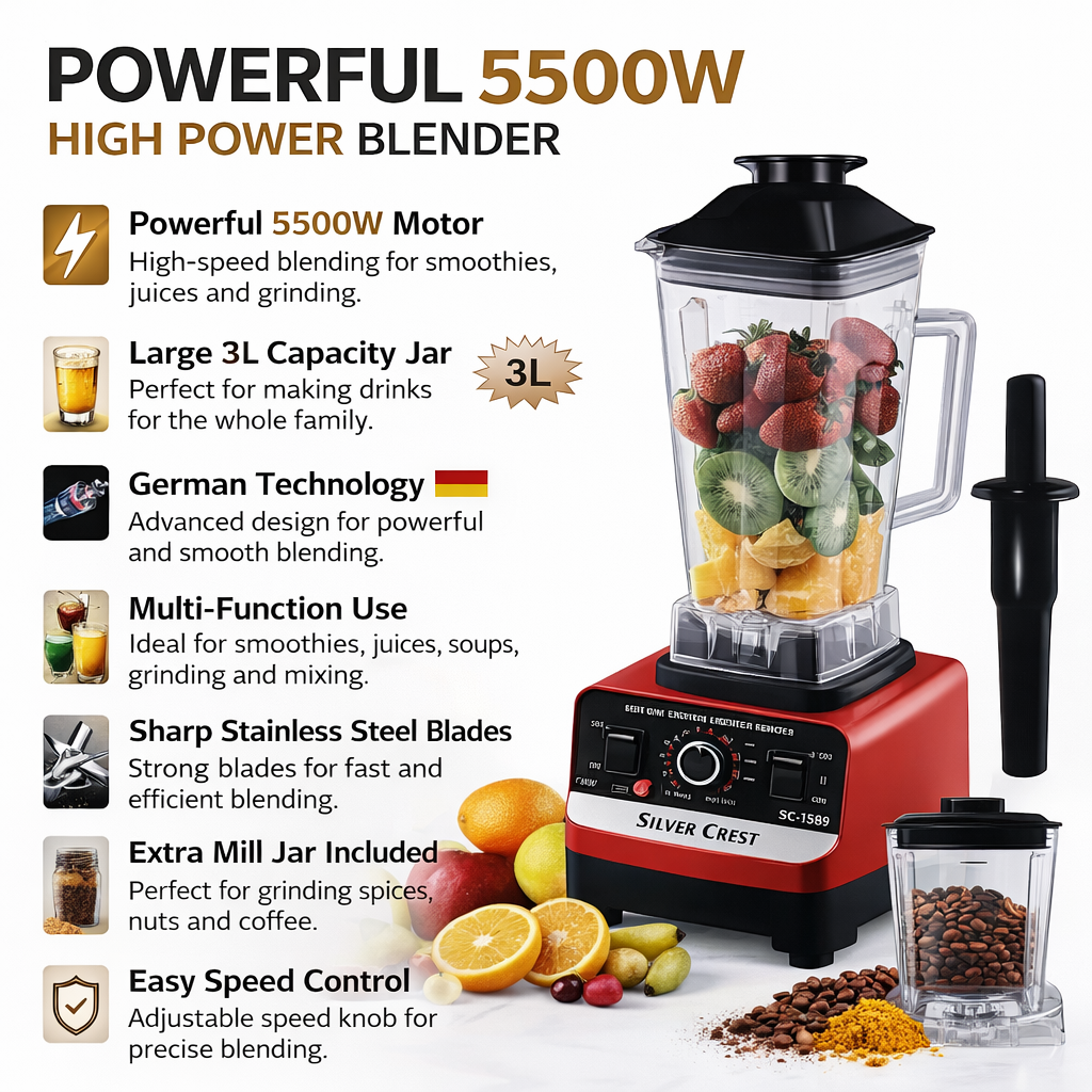Silver Crest Blender Juicer German Technology 3L 5500W