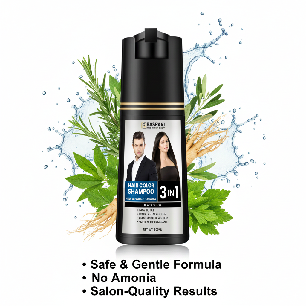 Baspari 3-in-1 Hair Color Dye Shampoo Men & Women (500ml)