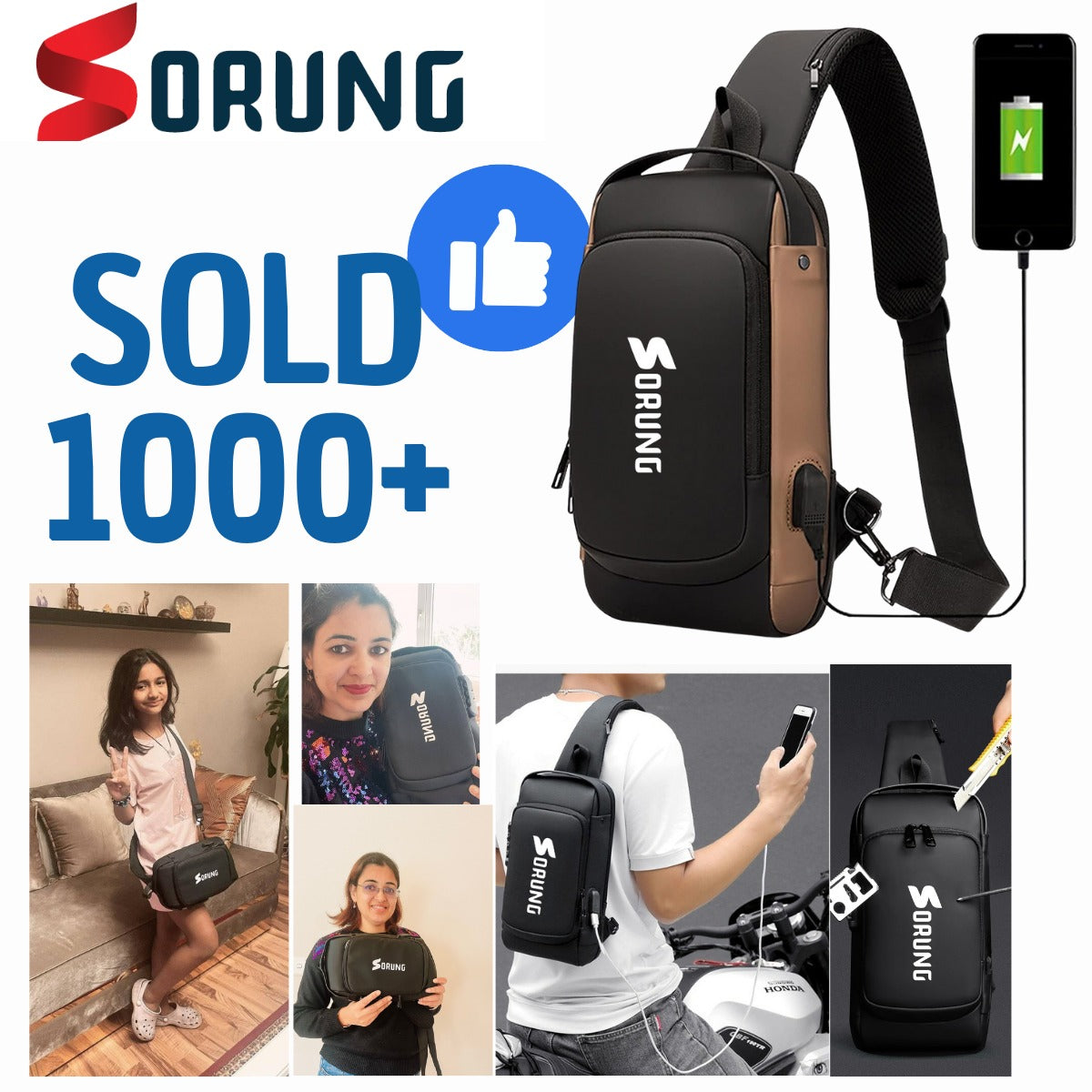 Anti-Theft Sling Bag with USB Charging Port | Waterproof Crossbody Tech Backpack for Men