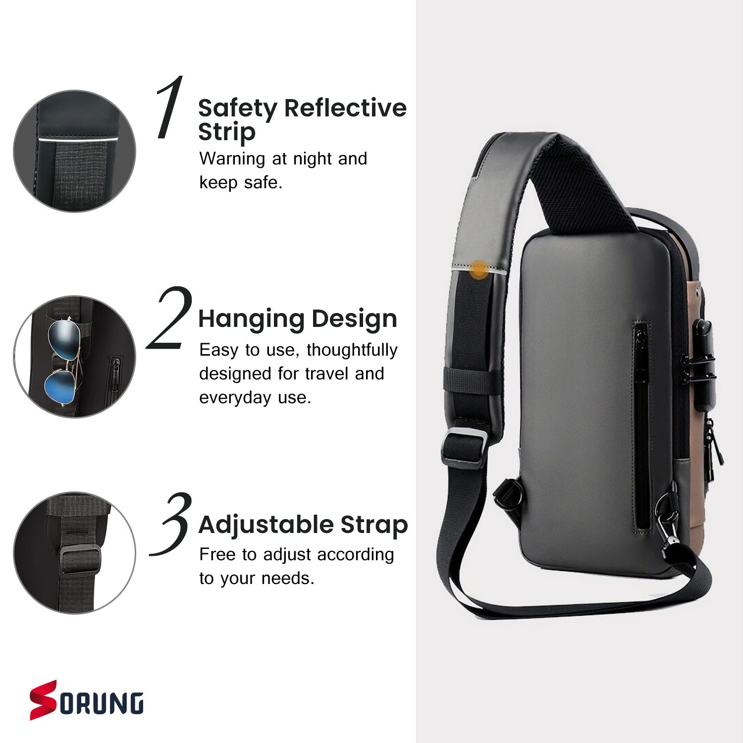Anti-Theft Sling Bag with USB Charging Port | Waterproof Crossbody Tech Backpack for Men