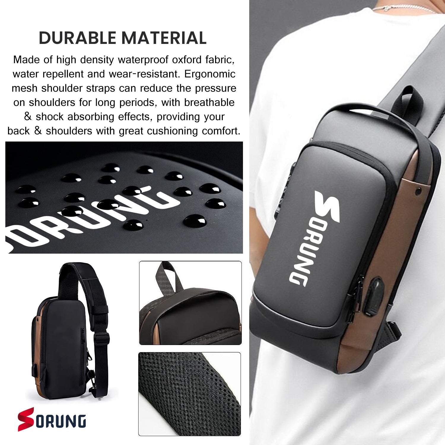 Anti-Theft Sling Bag with USB Charging Port | Waterproof Crossbody Tech Backpack for Men