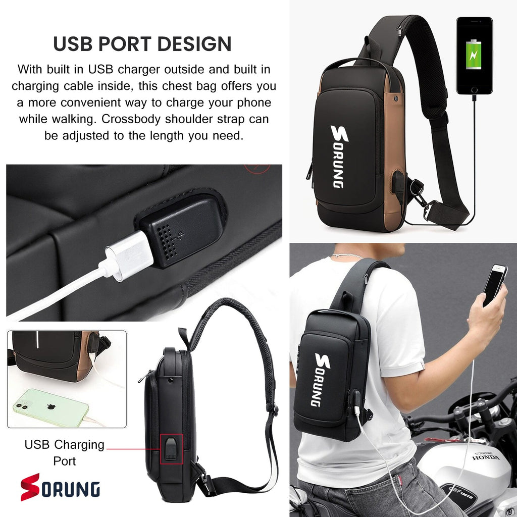 Anti-Theft Sling Bag with USB Charging Port | Waterproof Crossbody Tech Backpack for Men