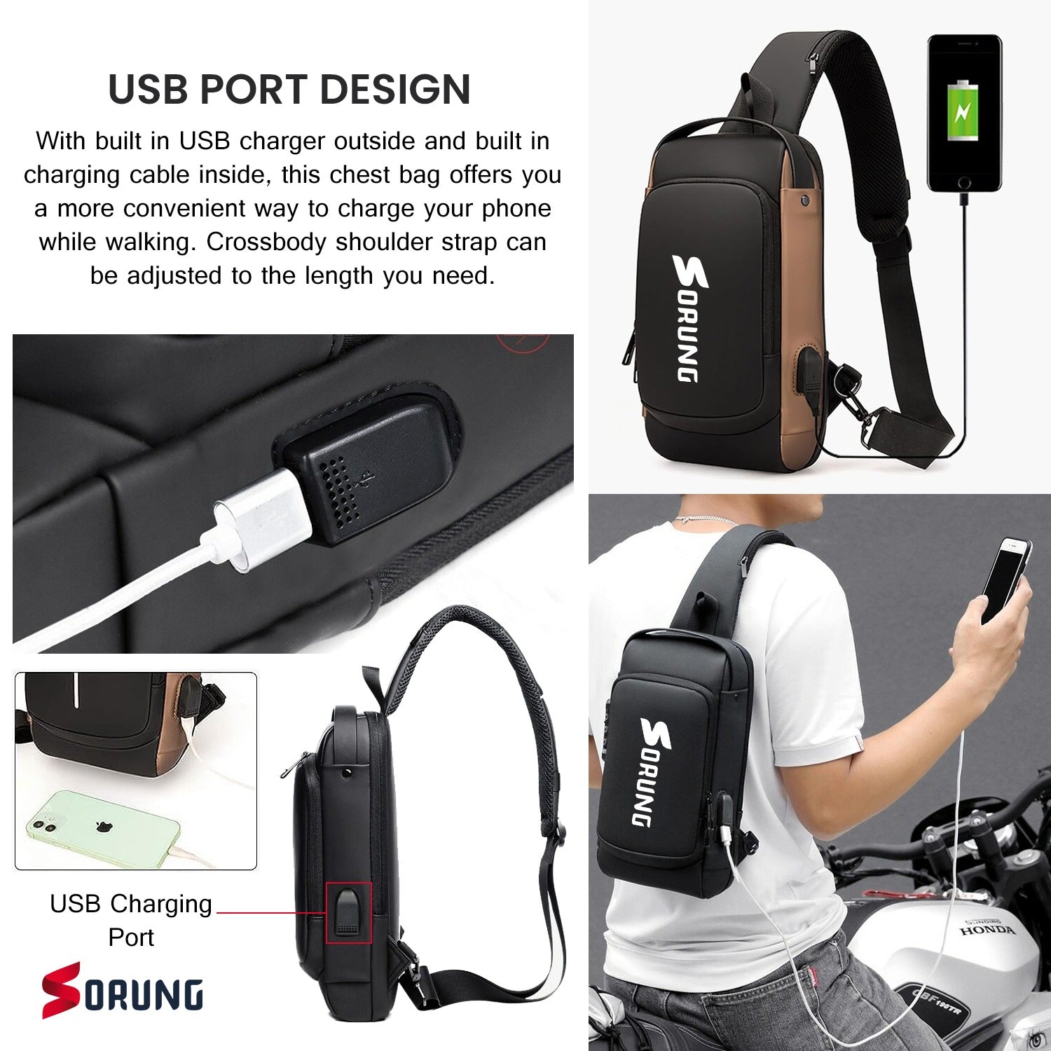 Anti-Theft Sling Bag with USB Charging Port | Waterproof Crossbody Tech Backpack for Men