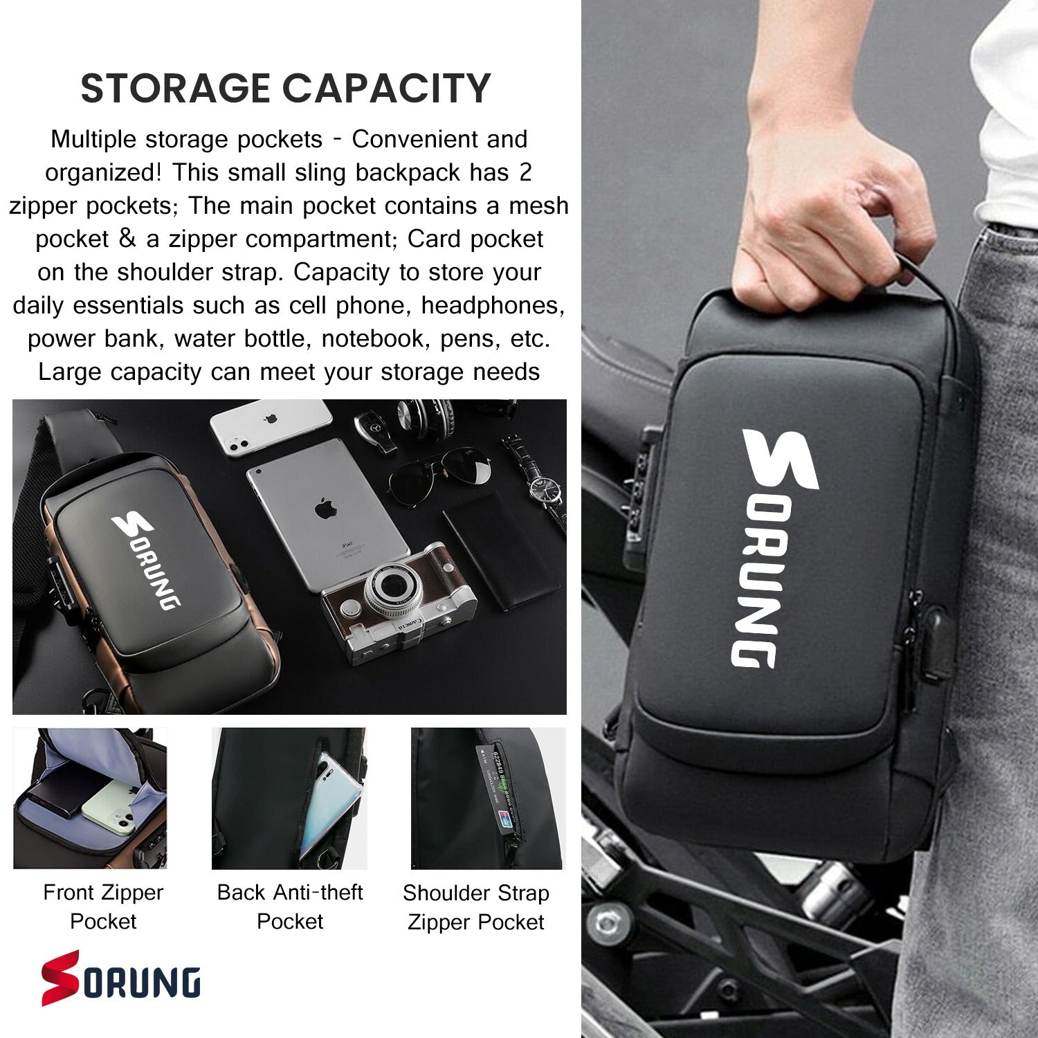 Anti-Theft Sling Bag with USB Charging Port | Waterproof Crossbody Tech Backpack for Men