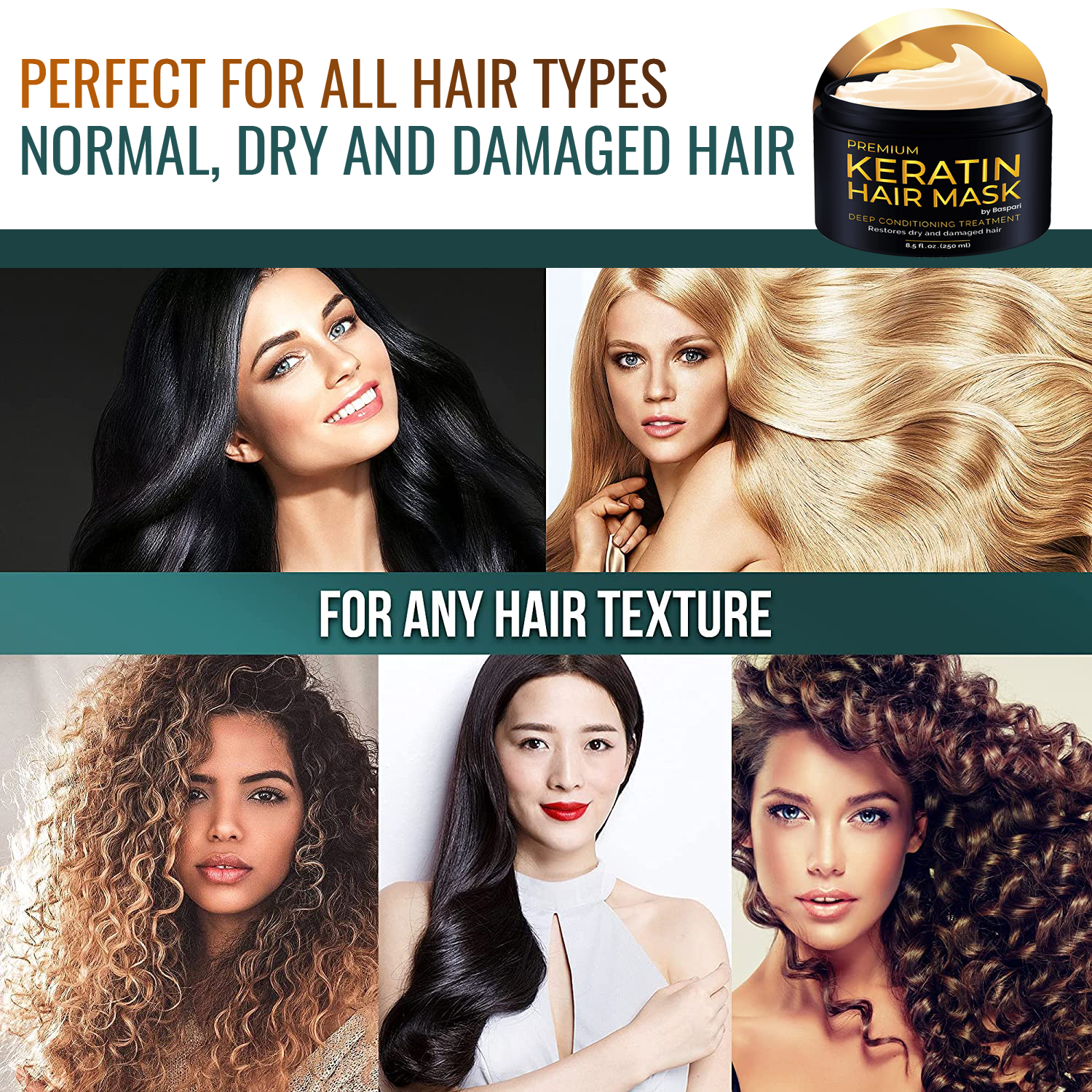 Baspari Premium Keratin Mask Intensive Hair Repair for Silky Smooth, Frizze-Free