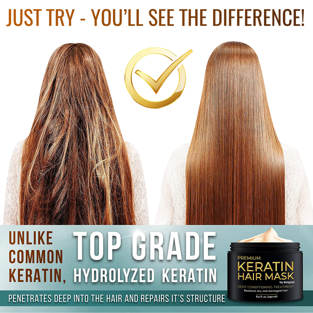 Baspari Premium Keratin Mask Intensive Hair Repair for Silky Smooth, Frizze-Free