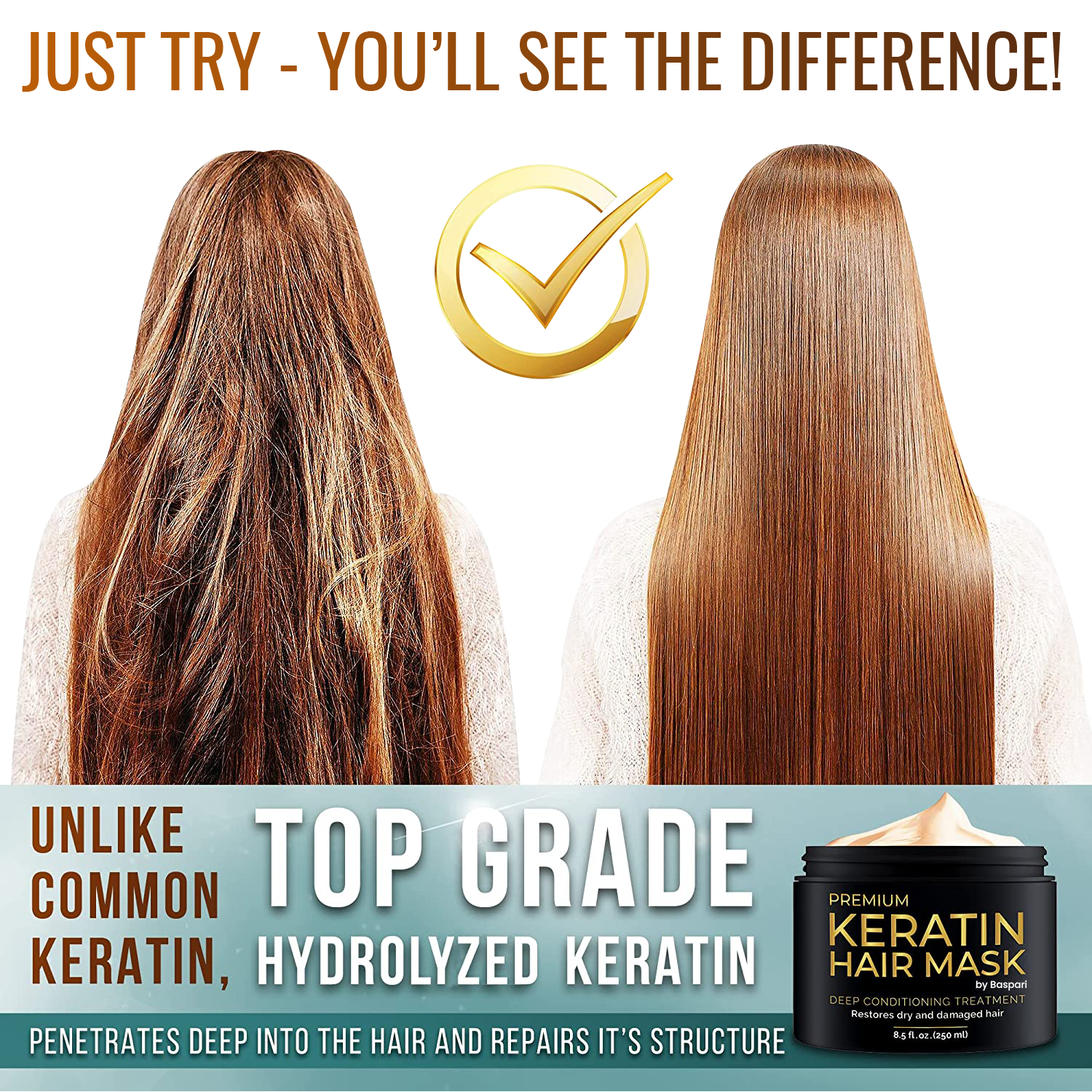 Baspari Premium Keratin Mask Intensive Hair Repair for Silky Smooth, Frizze-Free