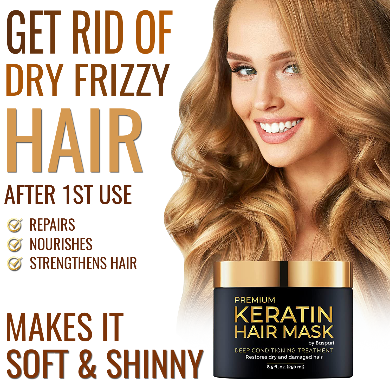 Baspari Premium Keratin Mask Intensive Hair Repair for Silky Smooth, Frizze-Free