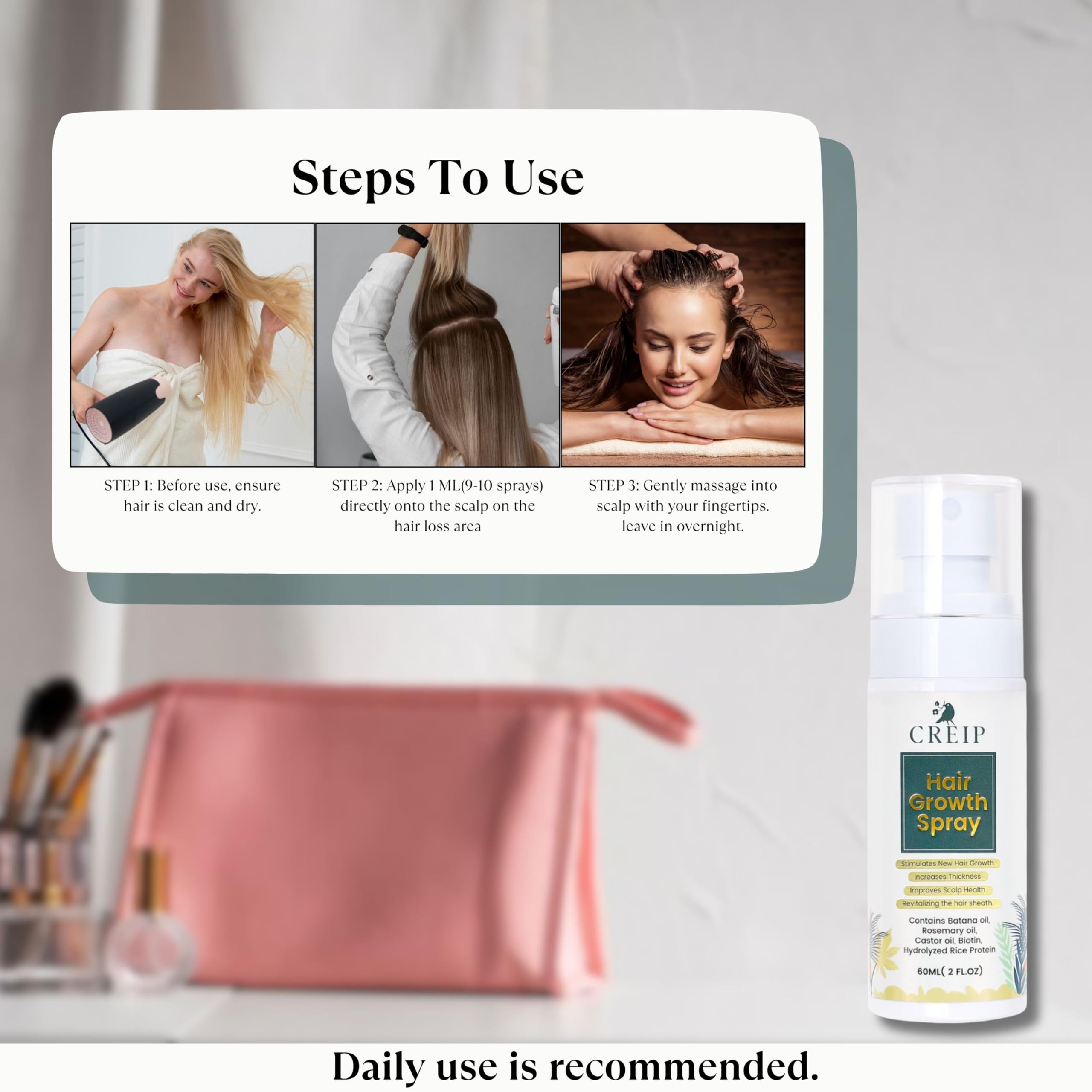 CREIP Hair Growth Spray Power of Batana Oil For Fuller Thicker Hair 60 Ml