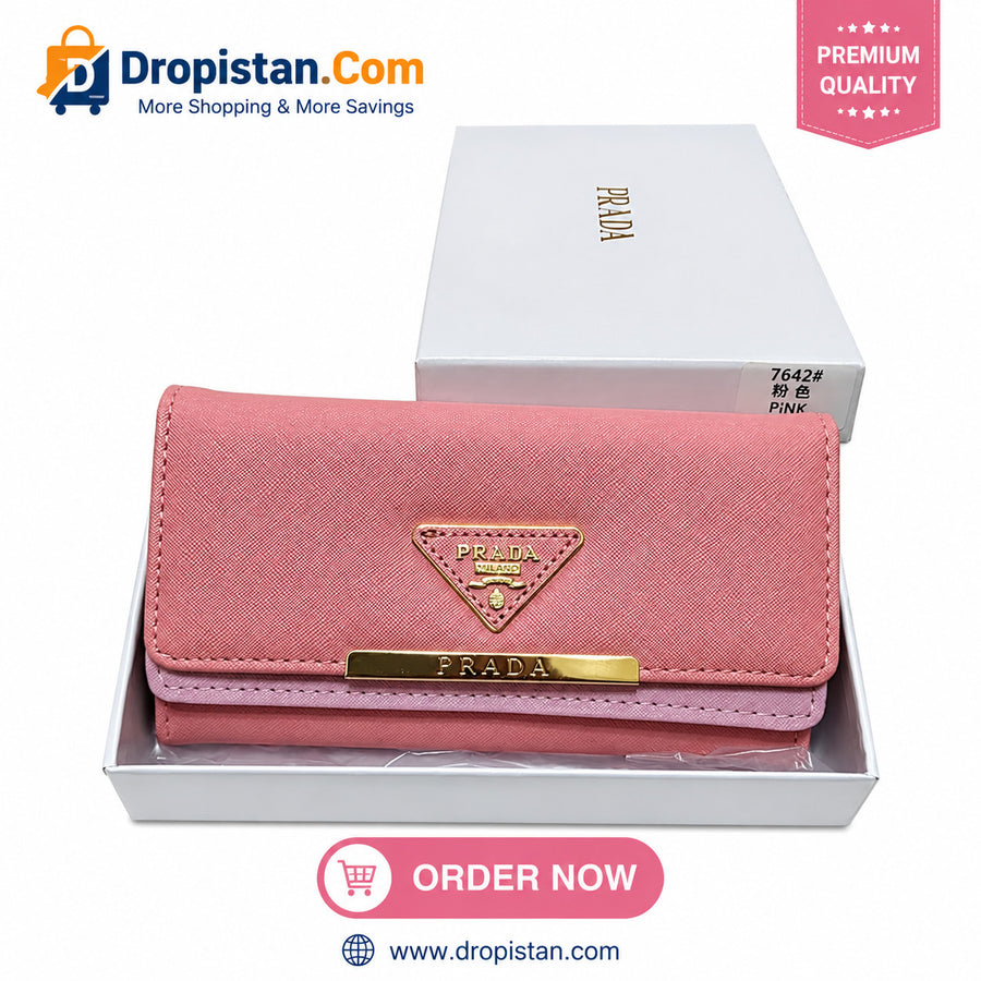 PRADA Pink Ladies Wallet – Premium Stylish Long Wallet with Gift Box