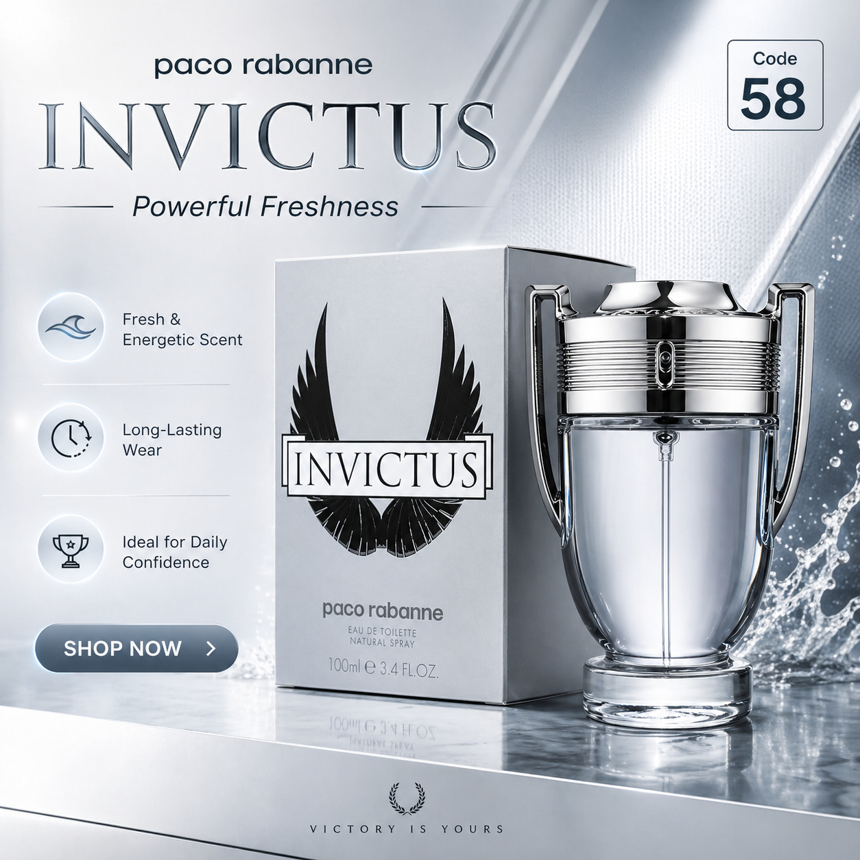 Invictus Style Men’s Perfume 100 Ml– Code 58