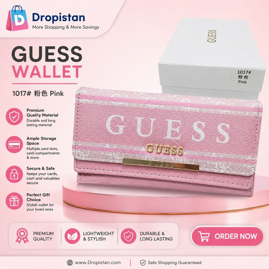 GUESS Women’s Pink Long Wallet – Premium Stylish Ladies Wallet