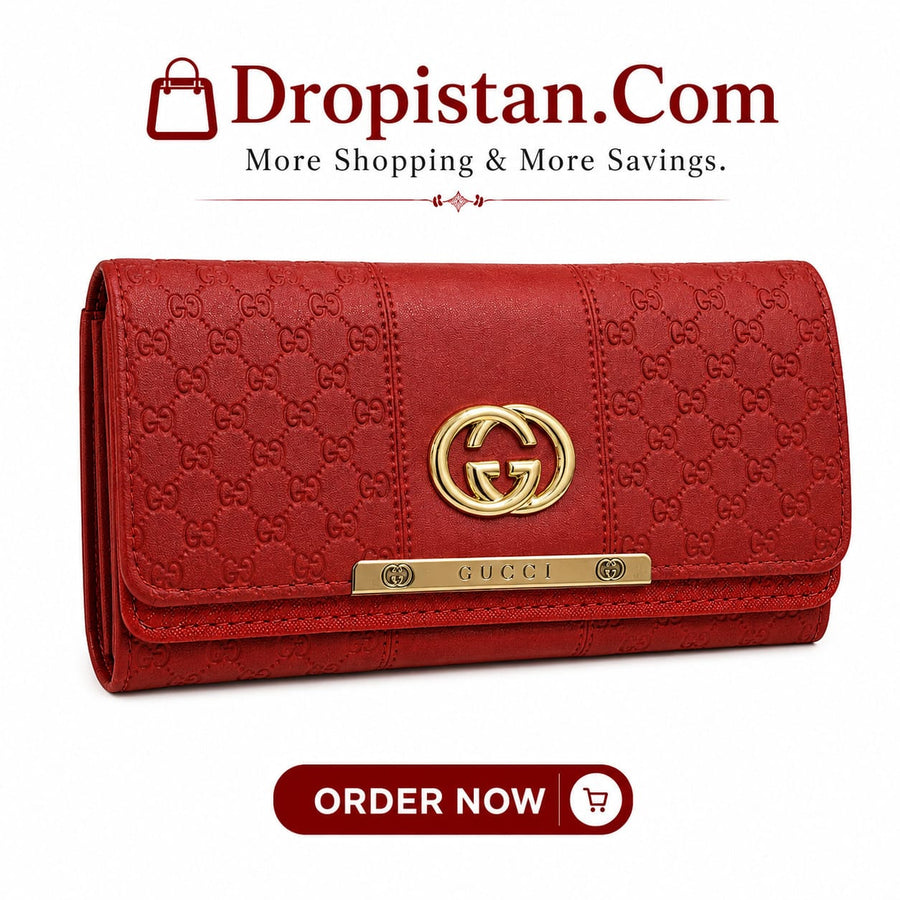 Red Luxury Designer GG Pattern Ladies Wallet – Elegant Gold Tone Clutch