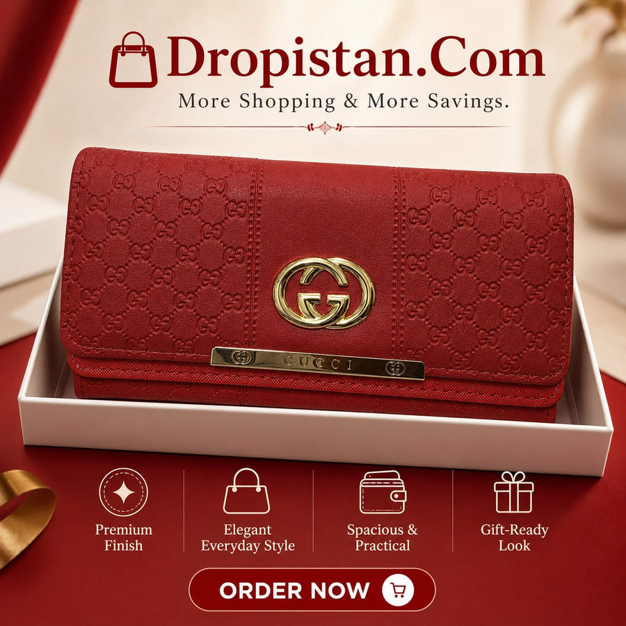 Red Luxury Designer GG Pattern Ladies Wallet – Elegant Gold Tone Clutch
