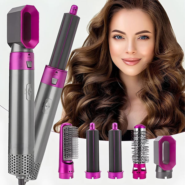 5 in 1 Hot Air Brush Hair Dryer & Volumizer, Multifunctional Hair Styler Tool for Women | Detachable Blow Dryer Brush,Professional Hair Straightener, Curler, Crimper, Auto-Wrap Rotating Comb, Negative