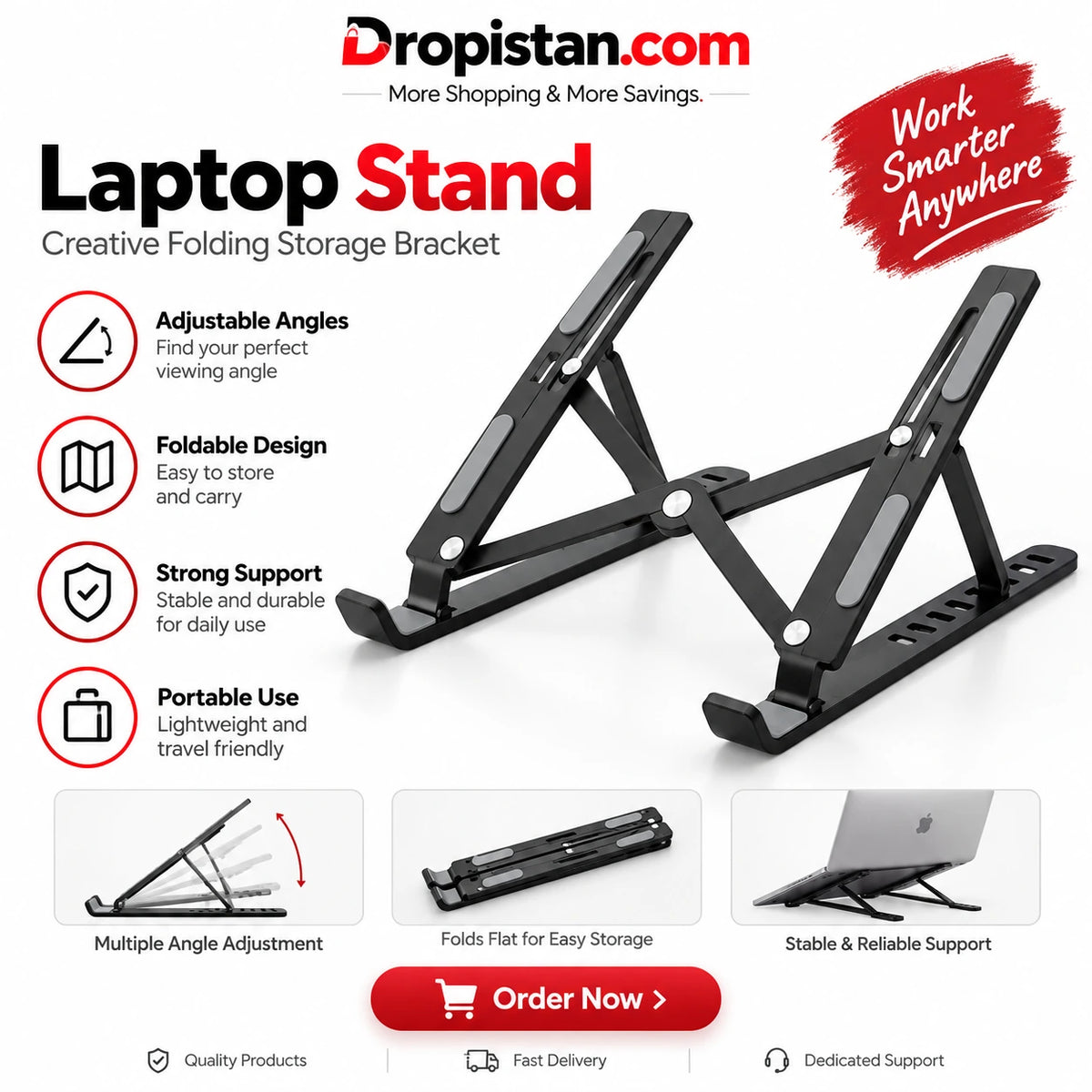 Adjustable foldable laptop stand with multiple viewing angles - Dropistan UAE