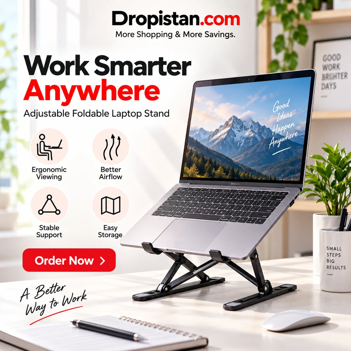 Portable ergonomic laptop stand for desk work and better airflow - Dropistan UAE