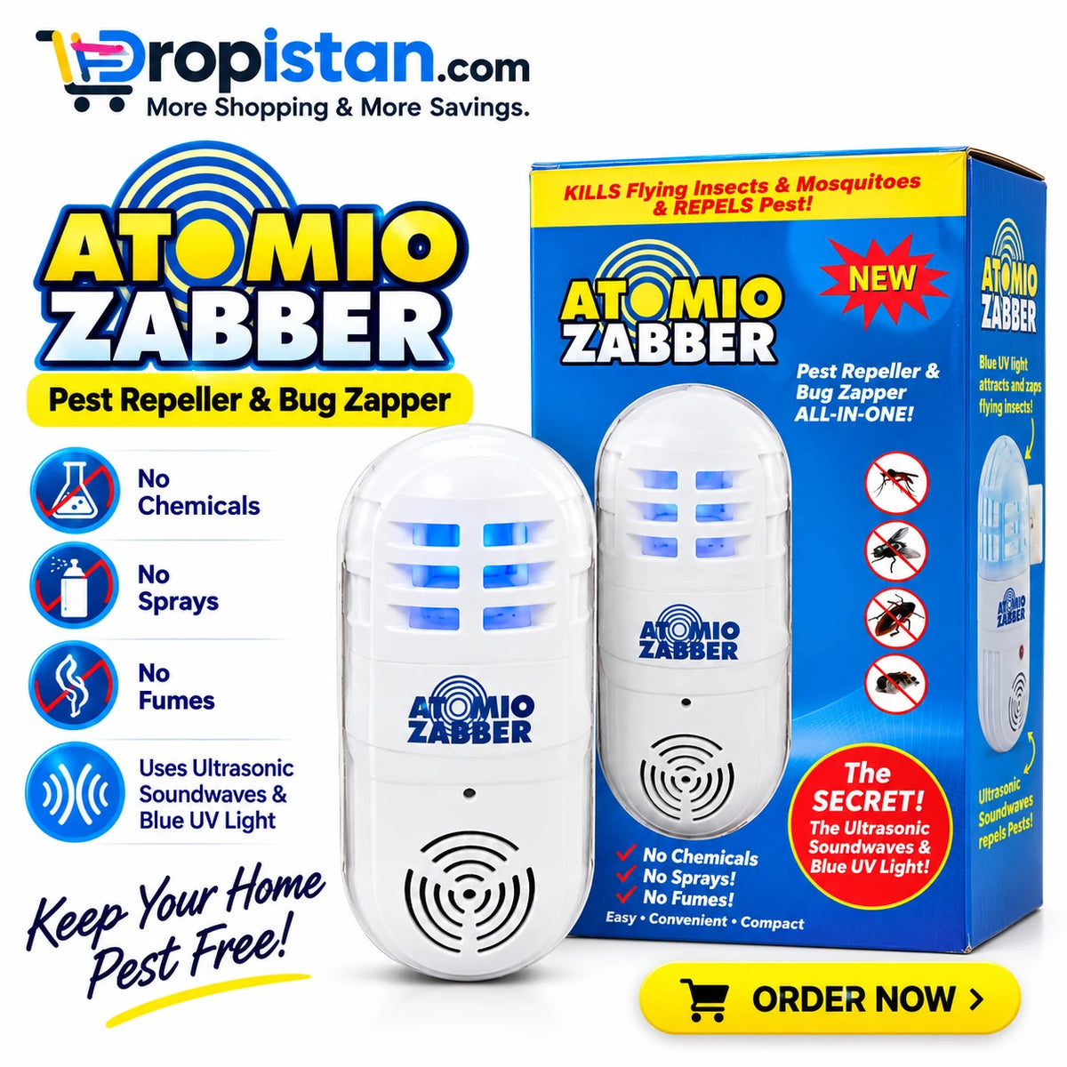 Atomio Zabber pest repeller and bug zapper product image - Dropistan UAE